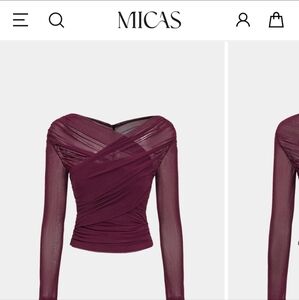 Chic Wine Mesh Wrap Long Sleeve Blouse